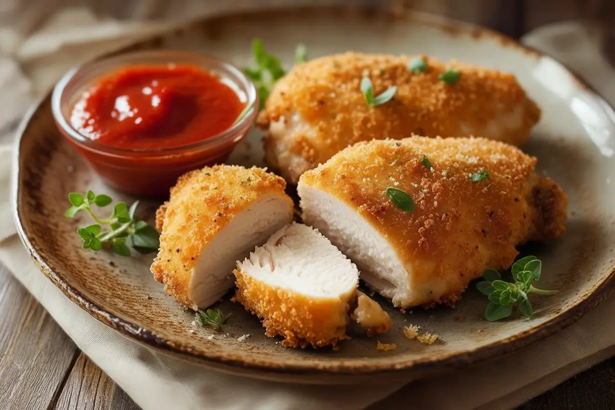 Air Fryer Parmesan Crusted Chicken 28 This Air Fryer Parmesan Crusted Chicken is crispy, juicy, and packed with flavor! A healthier, easy-to-make meal ready in just 20 minutes.