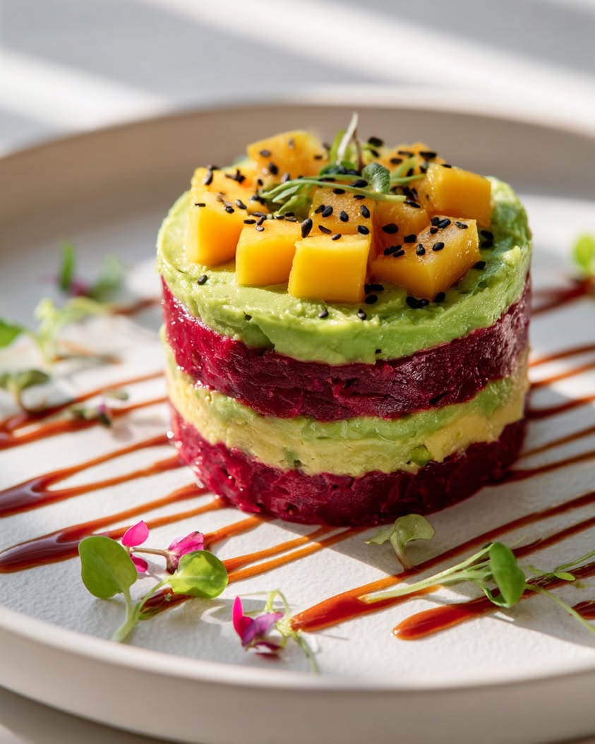 Create a Vibrant Mosaic Beet, Mango, and Avocado Tartare Stack 10 mosaic beet mango avocado tartare