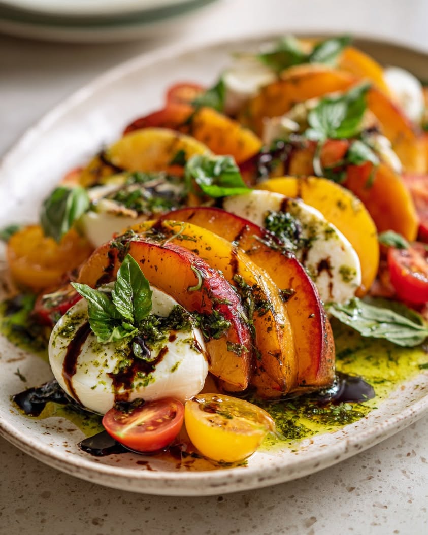 Indulge in the Flavors of Caramelized Peach Caprese with Burrata 3 caramelized peach caprese burrata