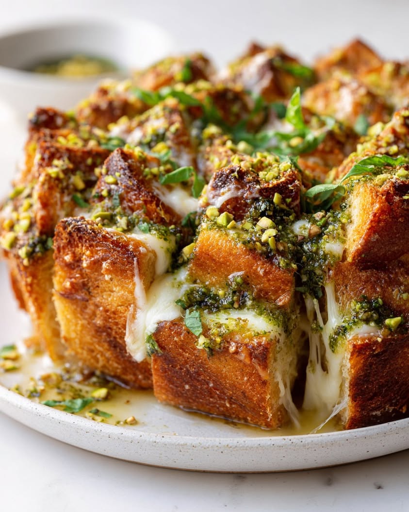 Checkerboard Pull-Apart Loaf with Pistachio Pesto & Burrata 23 checkerboard pull apart loaf pistachio