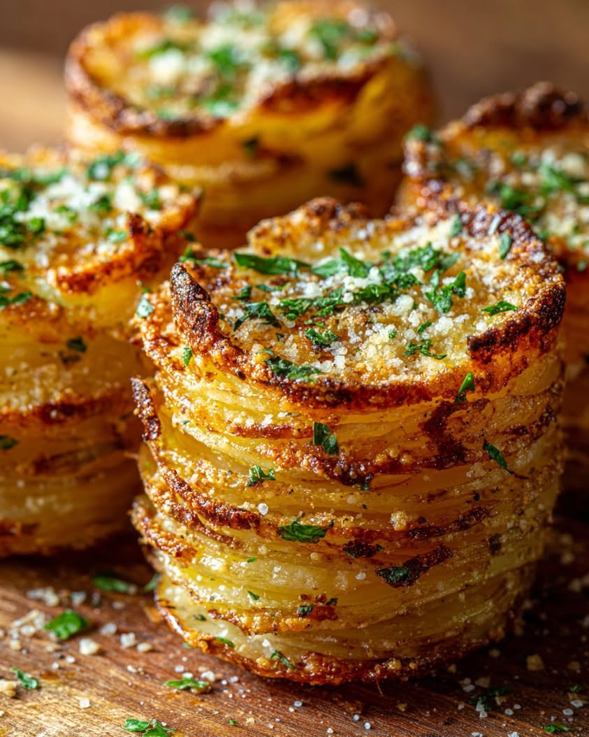 Irresistibly Crispy Parmesan Potato Stacks with Savory Garlic Butter 25 crispy parmesan potato stacks