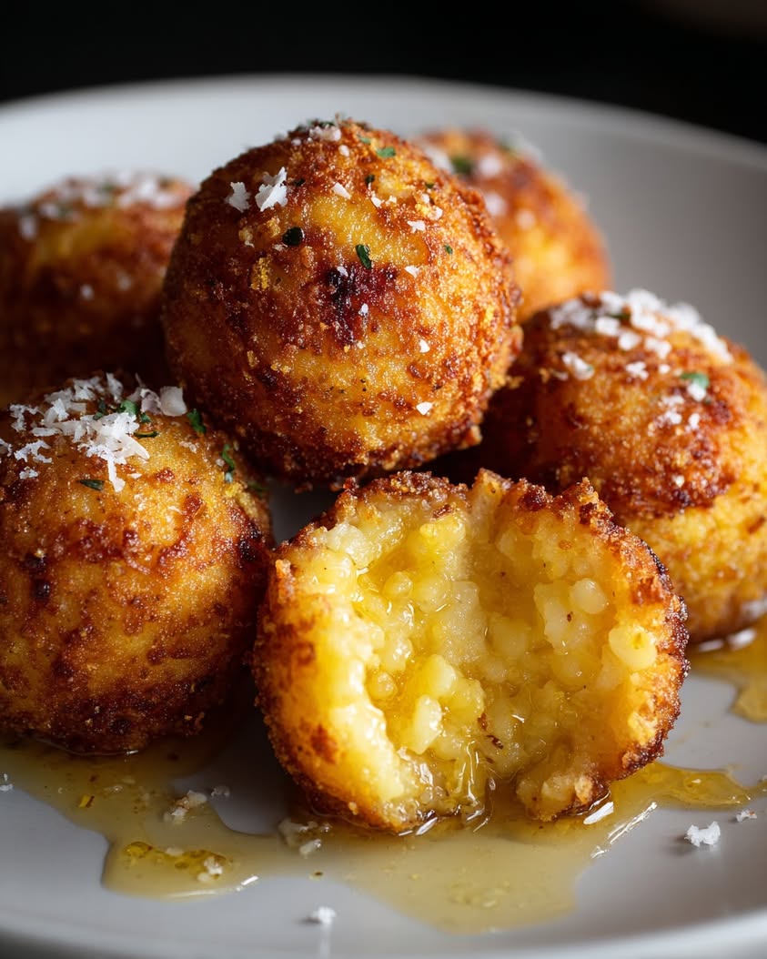 Golden Saffron Arancini with Truffle-Honey Glaze Recipe 18 golden saffron parmesan arancini truffle