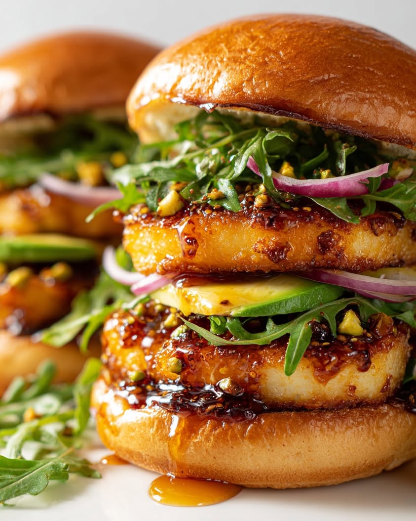 Irresistible Pistachio-Crusted Halloumi Burgers with Homemade Hot Honey 14 pistachio crusted halloumi burgers