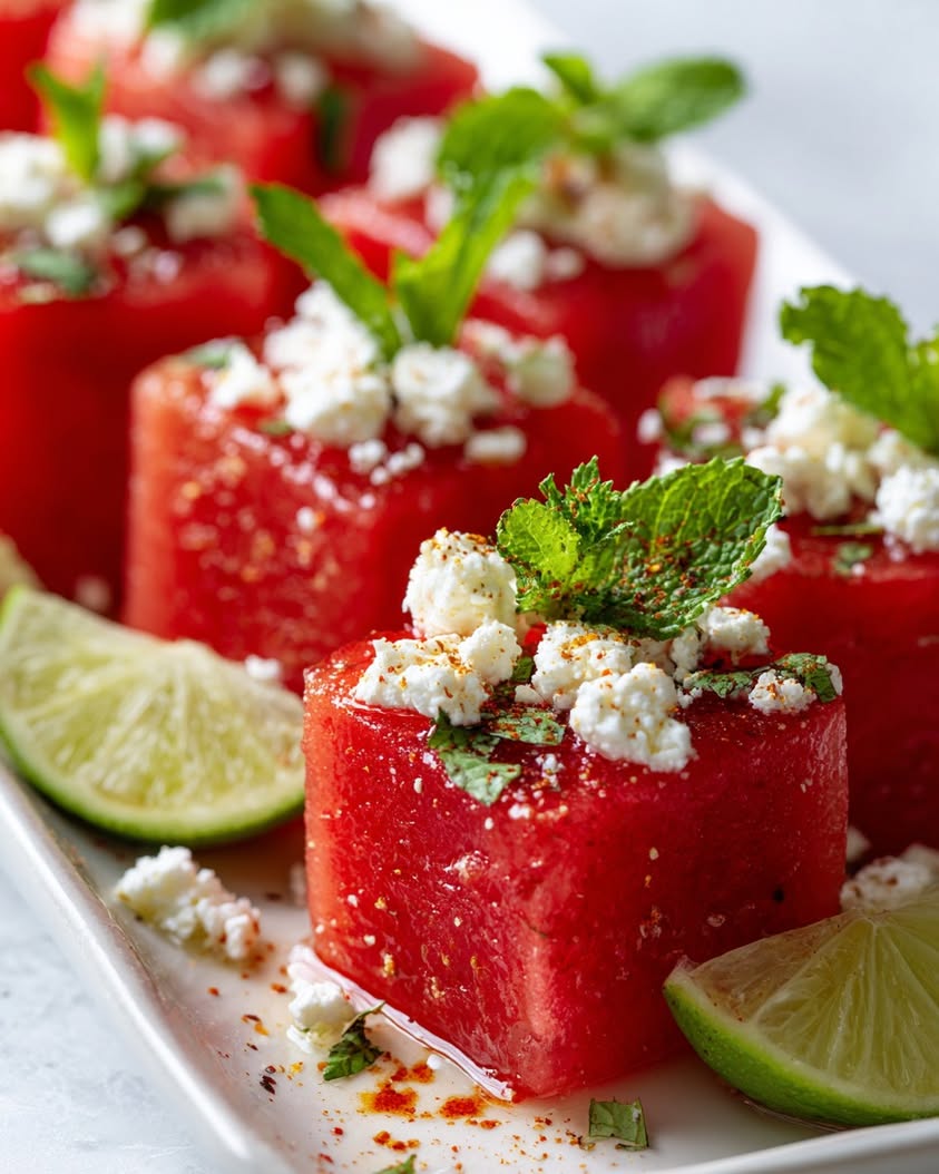 Refreshing Watermelon Feta Cups with Zesty Chili-Lime Mint Twist 12 watermelon feta cups chili lime