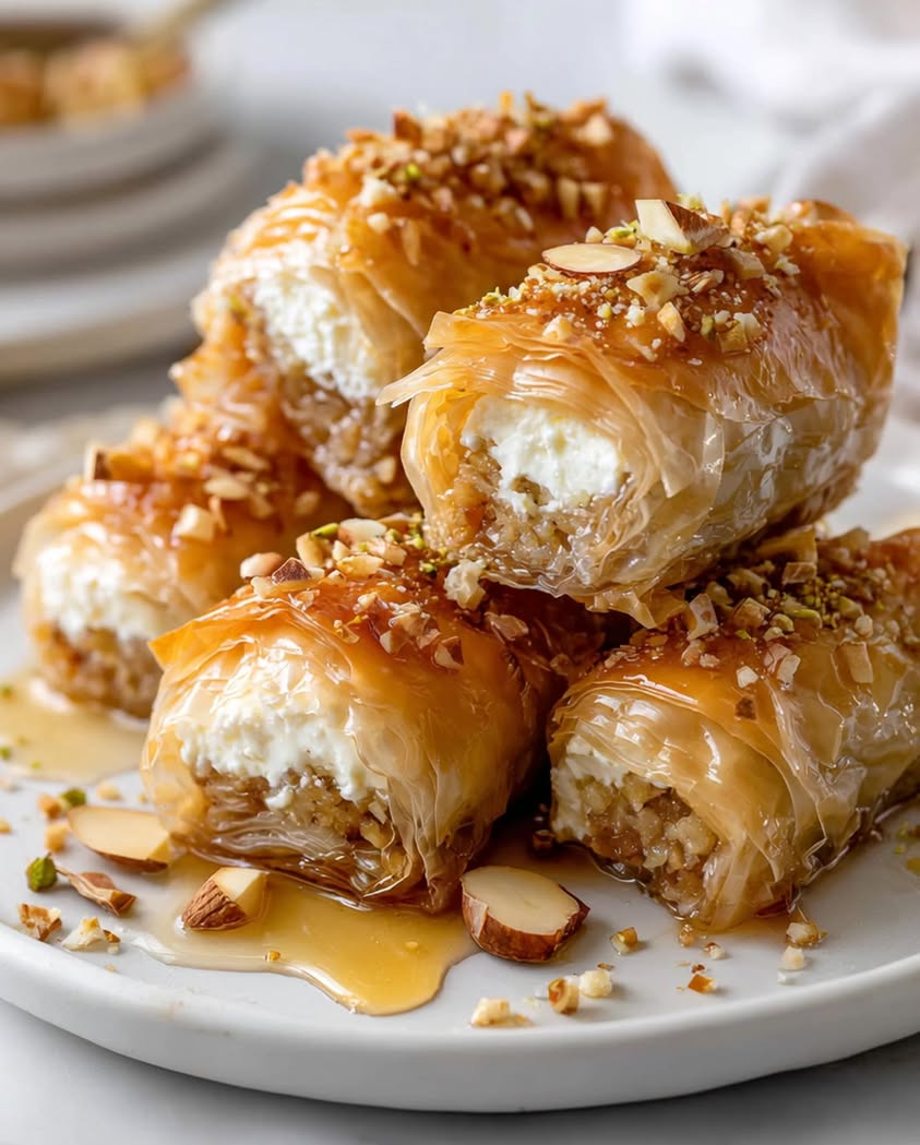 Irresistible Almond Honey Baklava Rolls with Creamy Ricotta Delight 11 almond honey baklava rolls ricotta
