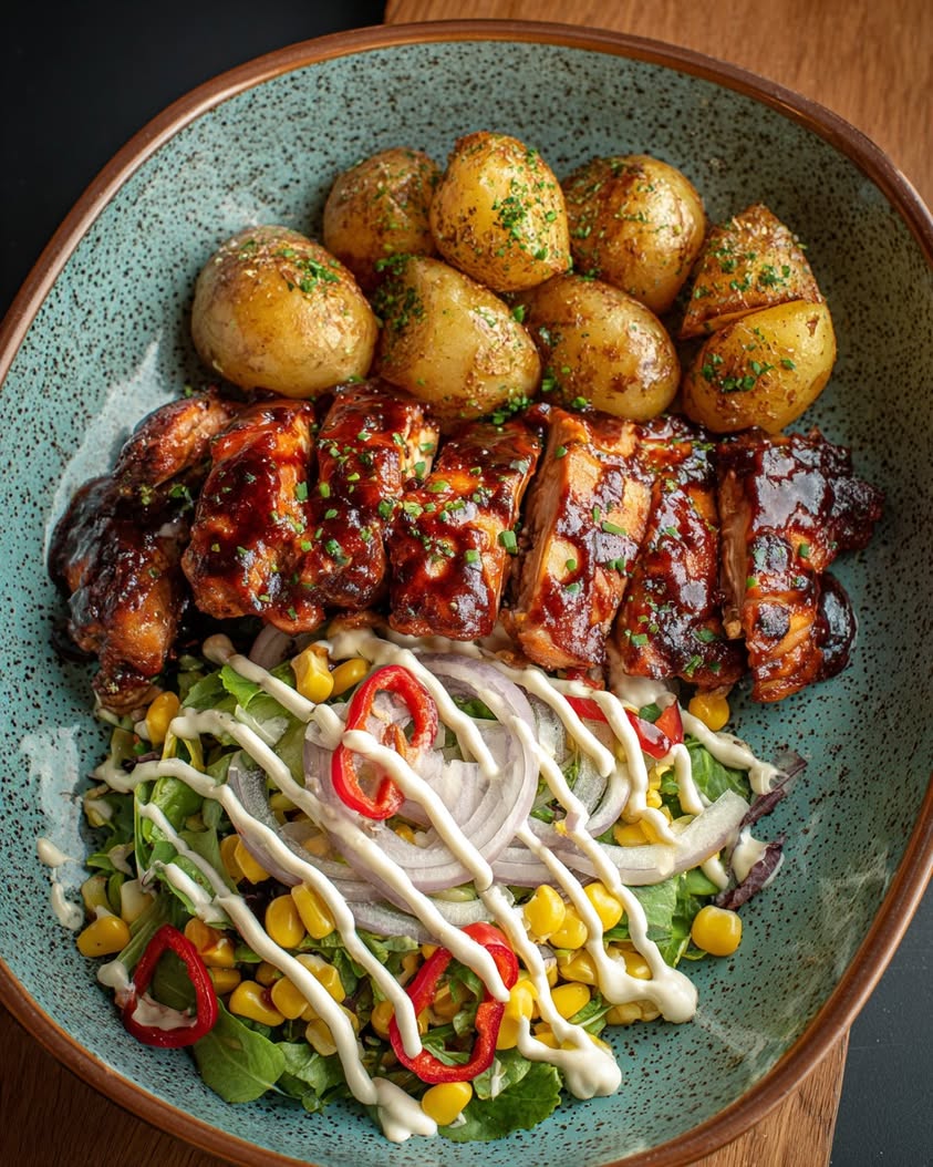 Summer BBQ Chicken with Crispy Potatoes and Corn Salad 3 bbq chicken crispy potatoes corn salad