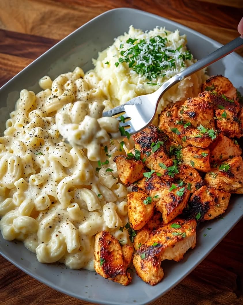 Ultimate Creamy Mac & Cheese with Mashed Potatoes & Chicken 3 creamy mac cheese mashed potatoes chicken