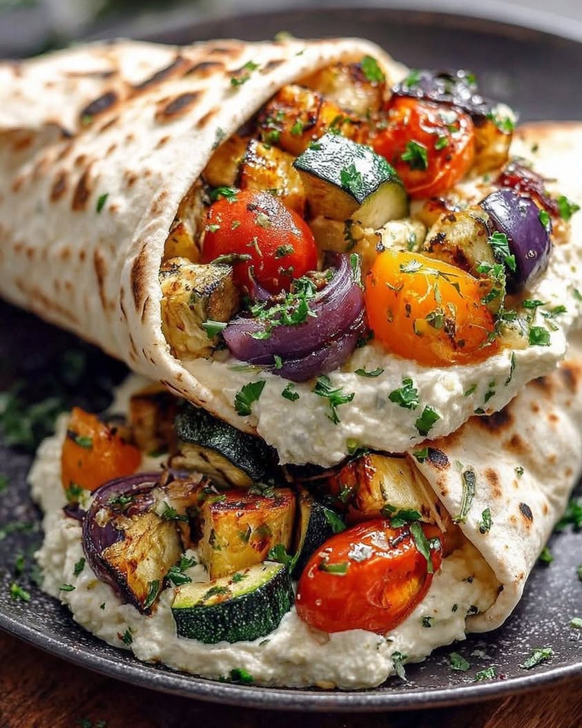 Easy Roasted Veggie and Hummus Wraps Recipe for a Healthy Lunch 3 delicious roasted veggie hummus wraps