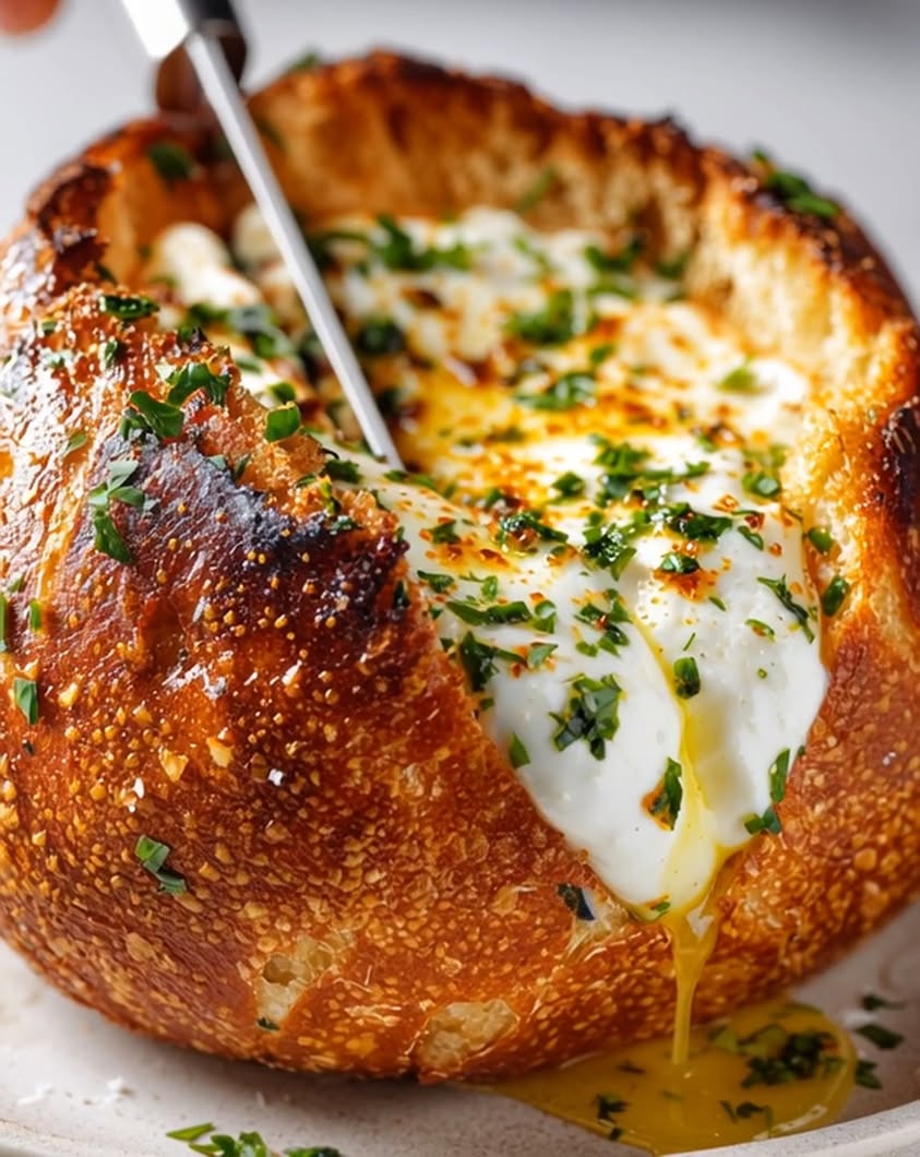 Volffle Bread with a Molten Burrata and Truffle Heart 3 golden boule volcanic burrata truffle