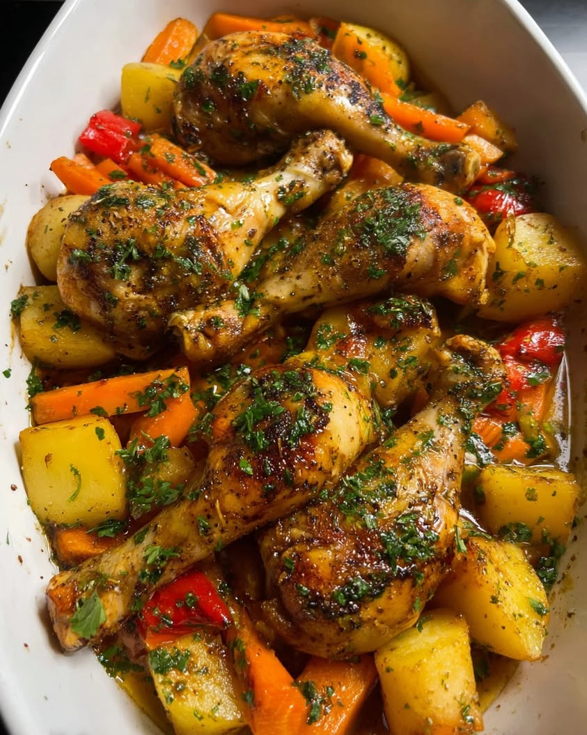 Crispy Herb-Roasted Chicken Drumsticks and Vegetables Recipe 3 herb roasted chicken drumsticks potatoes