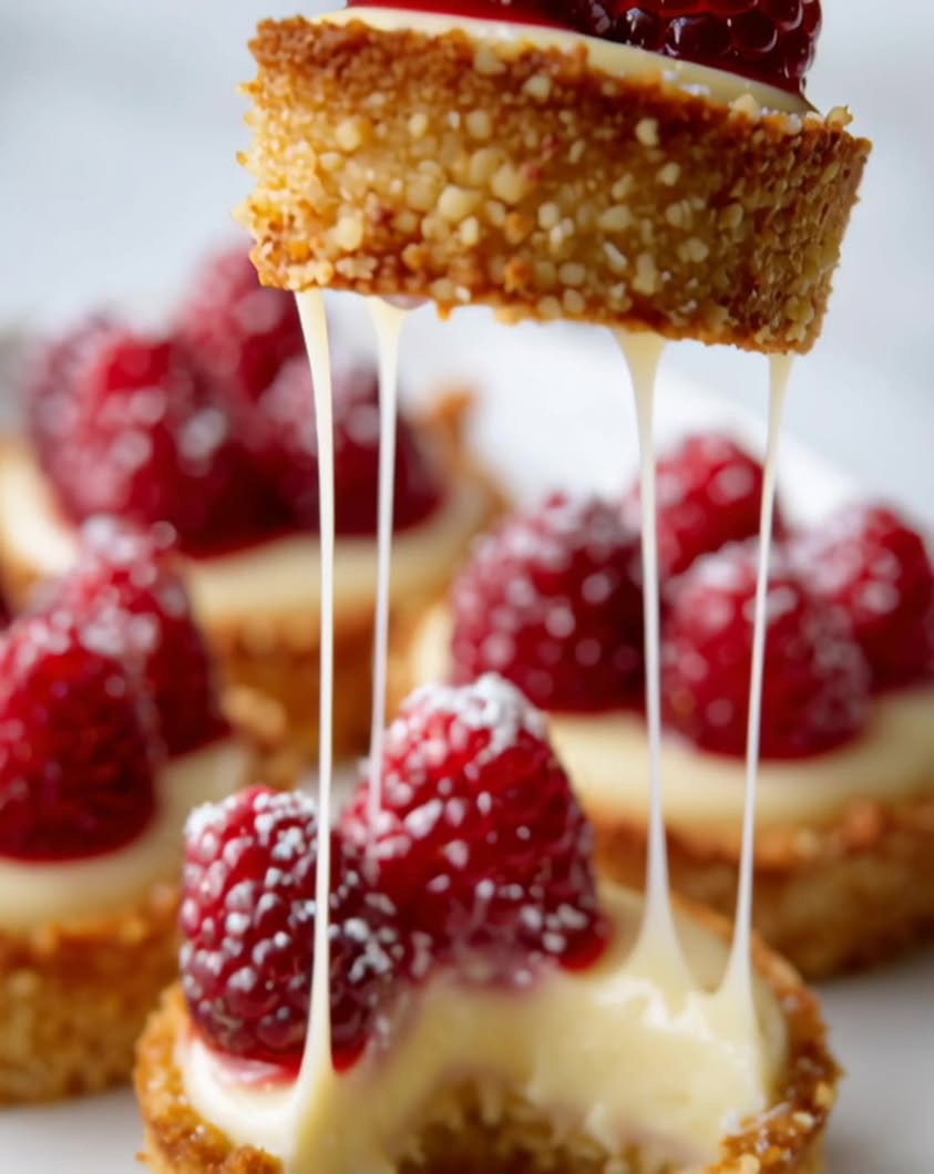 Indulge in Mini Cheesecake Tartlets Topped with Fresh Raspberries 15 mini cheesecake tartlets raspberries