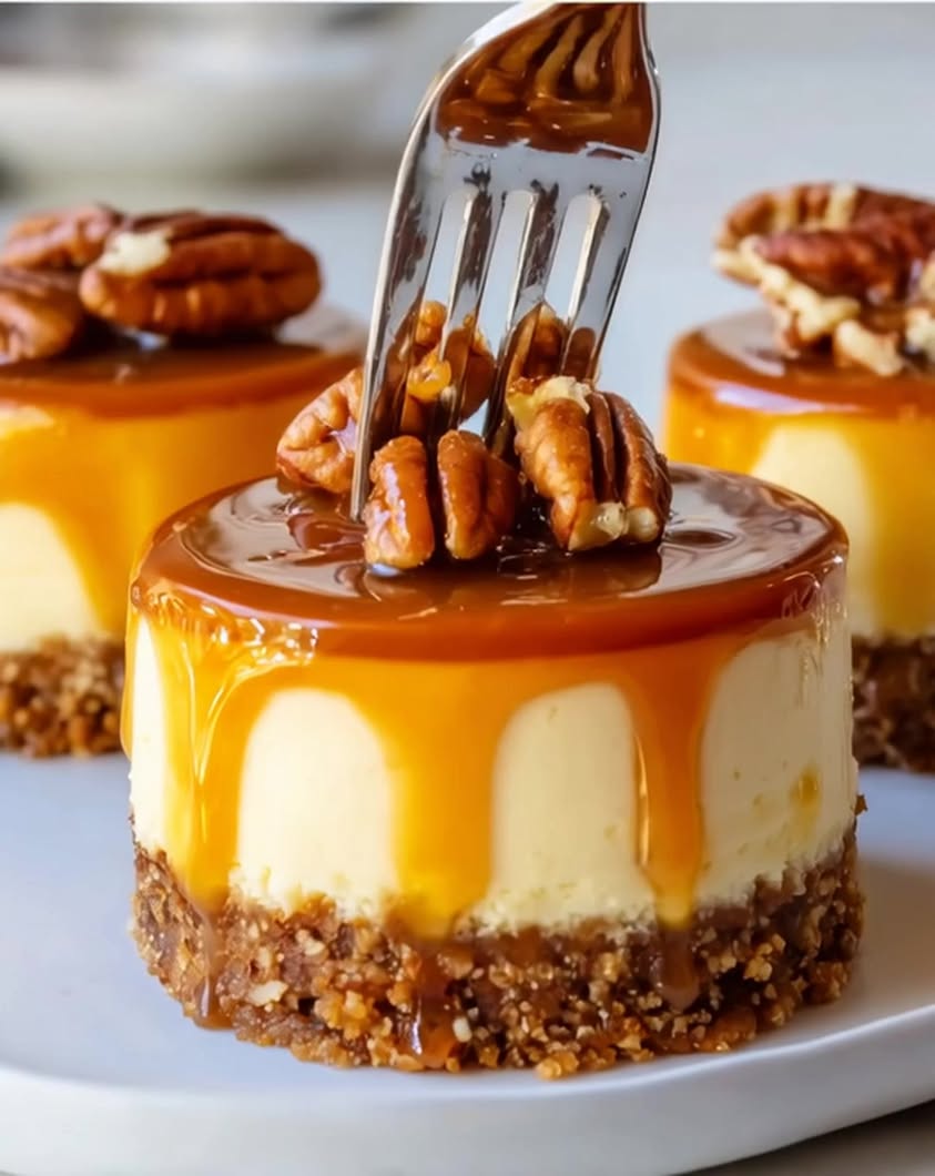 Irresistible Mini Crème Brûlée Caramel Pecan Cheesecakes Recipe 18 mini creme brulee caramel pecan cheesecakes