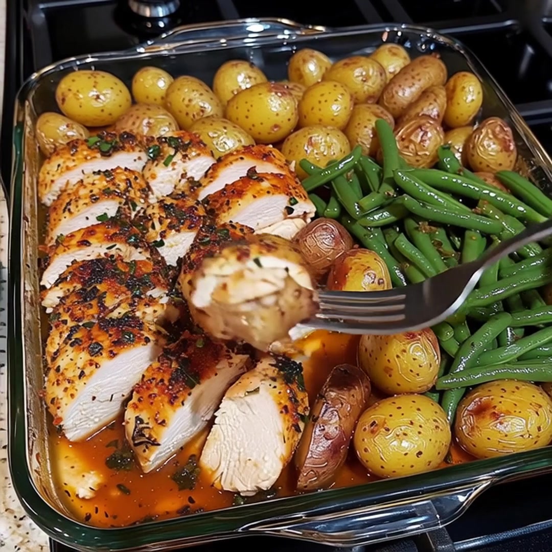 One-Pan Garlic Herb Chicken with Potatoes and Green Beans Recipe. 3 one pan garlic herb chicken