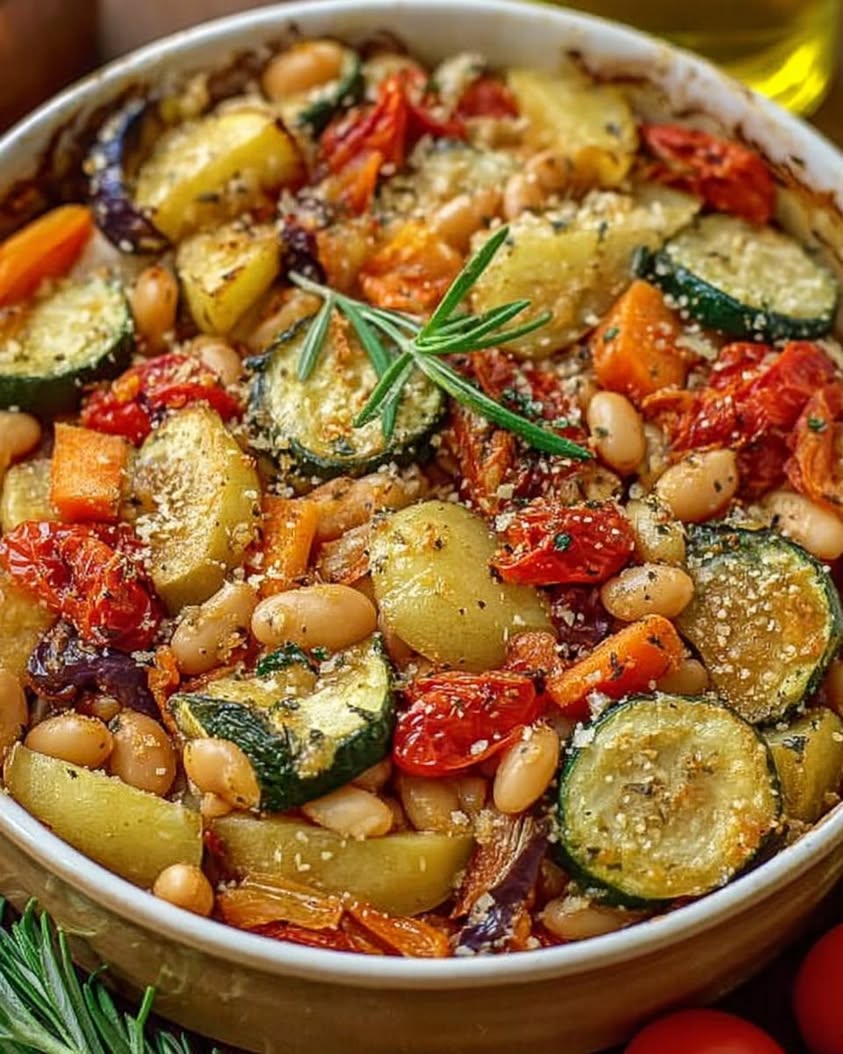 Rustic Roasted Vegetable and Cannellini Bean Bake Recipe 3 rustic roasted vegetable bake cannellini