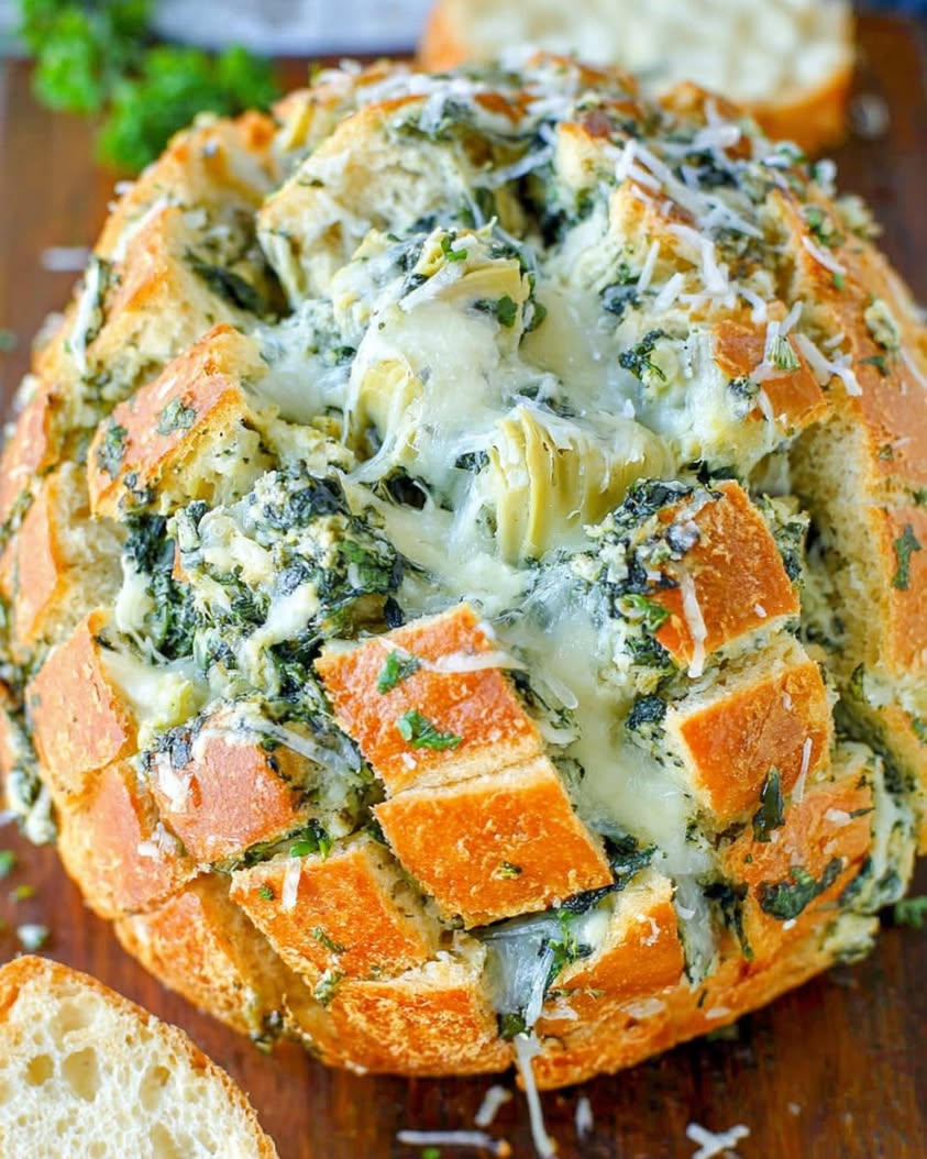 Easy Spinach Artichoke Pull-Apart Bread Recipe for a Crowd 3 spinach artichoke pull apart bread