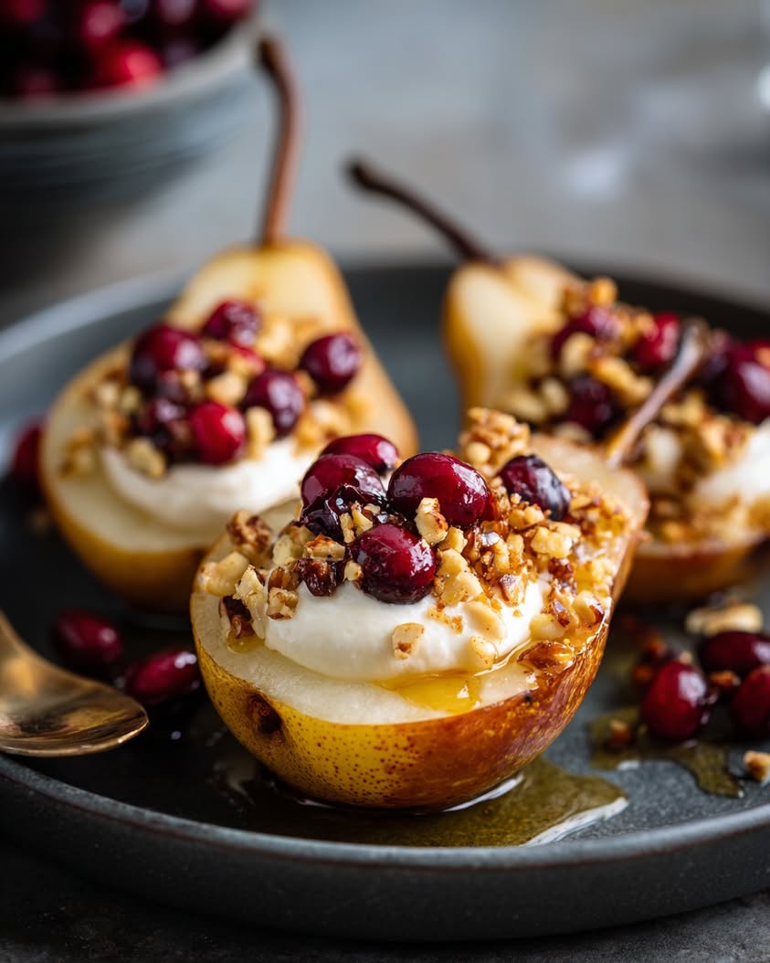 Baked Pears with Whipped Ricotta and Hazelnut Cranberry Crunch 20 baked pears whipped ricotta hazelnut