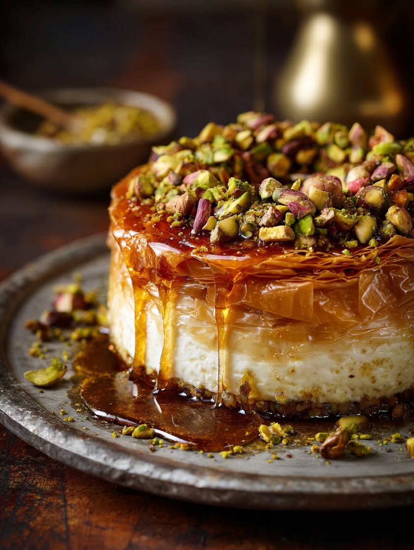Baklava Cheesecake Recipe with a Honey Walnut Crust 21 baklava topped cheesecake