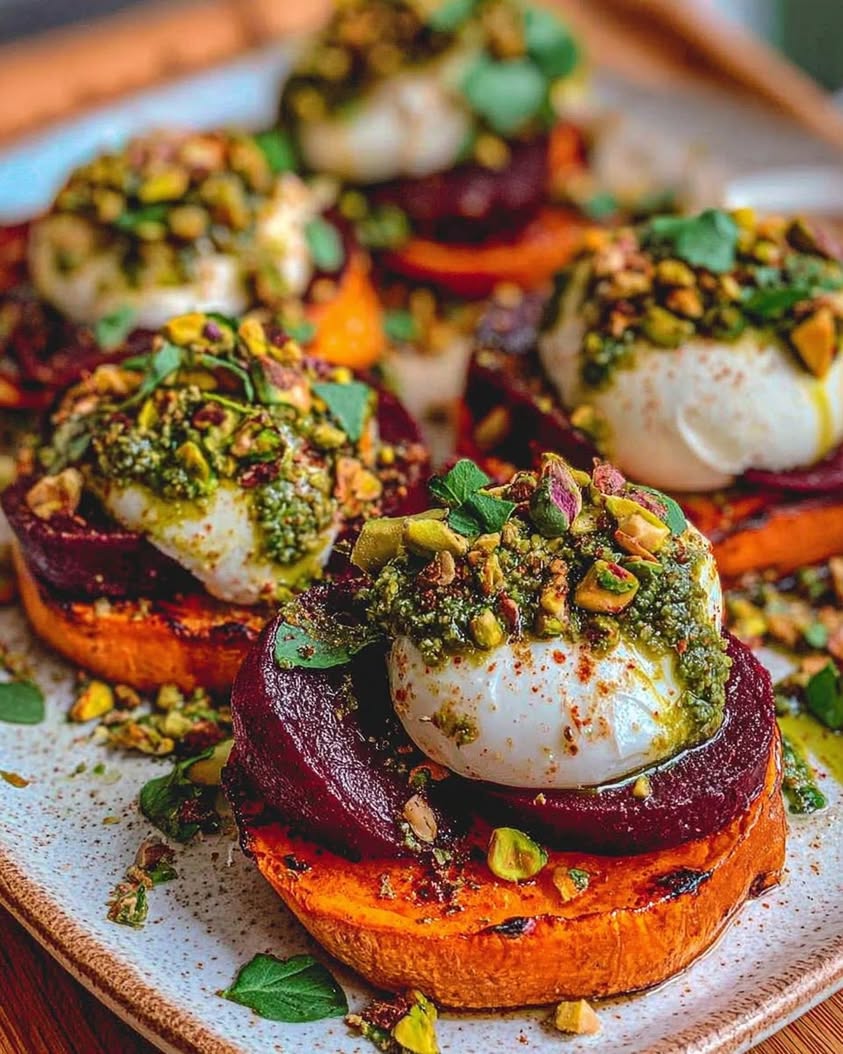 Balsamic Roasted Sweet Potatoes with Burrata and Pistachio Crunch 3 balsamic roasted sweet potatoes burrata