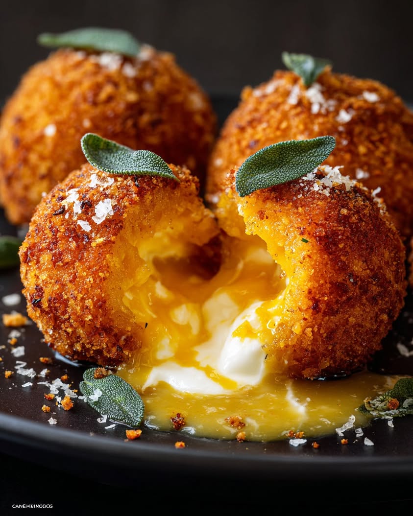 Golden Snitch Arancini with Melting Burrata Center 3 burrata golden snitch arancini