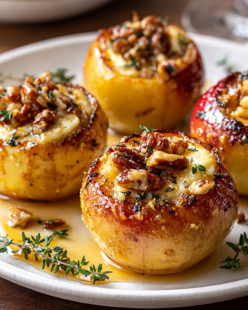 Caramelized Baked Apples with Brie and Maple Thyme Glaze 16 caramelized baked apples brie pecans