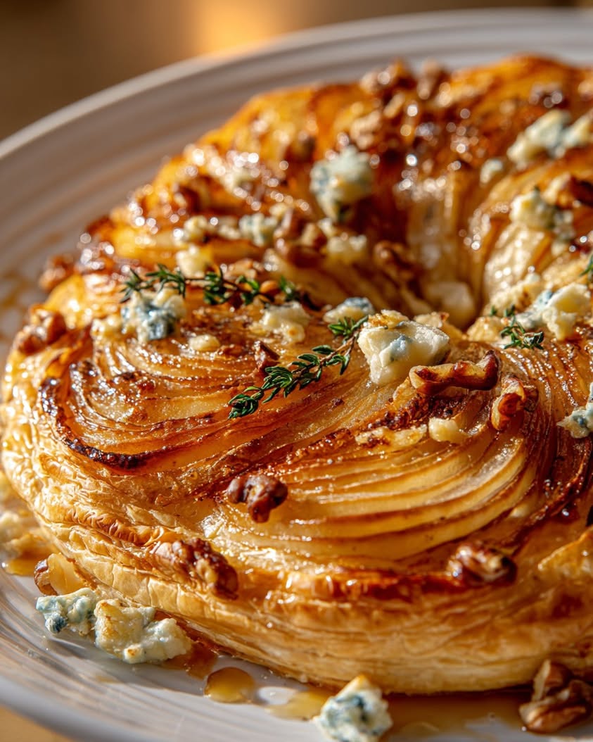 Caramelized Pear and Blue Cheese Tart Wreath Recipe 3 caramelized pear blue cheese tart