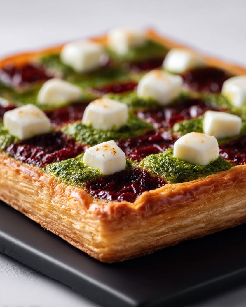 Easy Checkerboard Puff Pastry Tart with Pesto and Tomato 17 checkerboard puff pastry tart