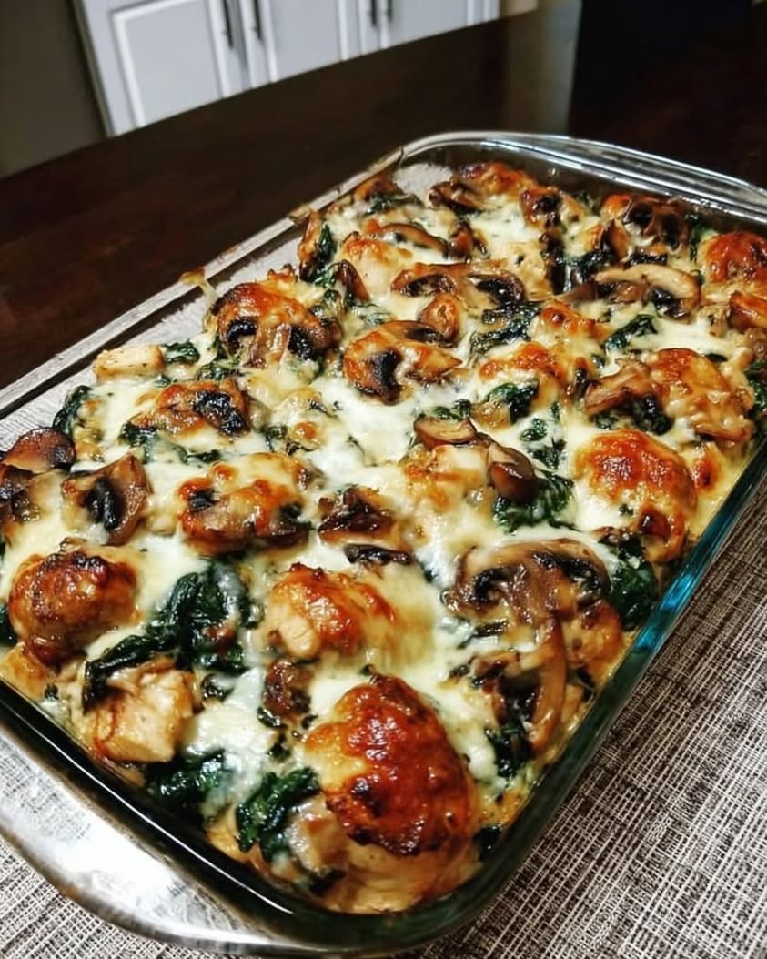 Easy Low Carb Chicken Spinach and Mushroom Oven Bake 18 chicken spinach mushroom low carb