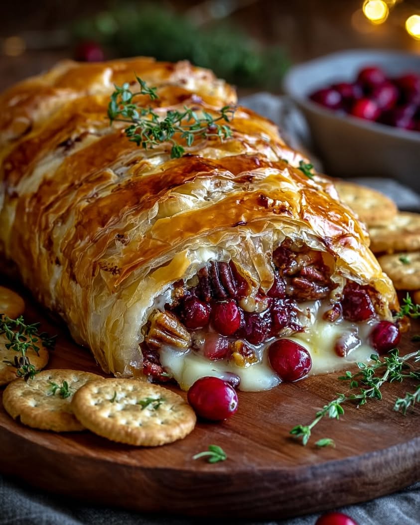 Easy Cranberry Pecan Brie Puff Pastry Roll-Up Appetizer Recipe 3 cranberry pecan brie puff pastry