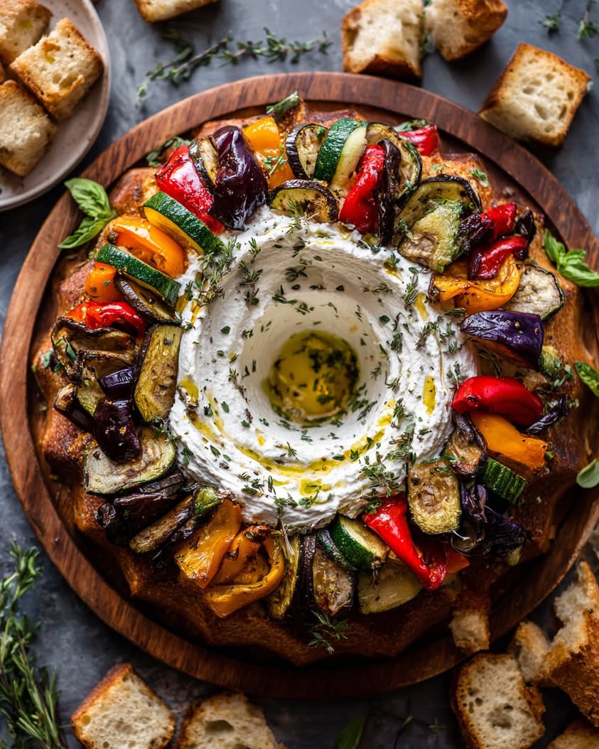 Lemon Thyme Ricotta Wreath with Roasted Vegetables 3 creamy ricotta wreath roasted vegetables