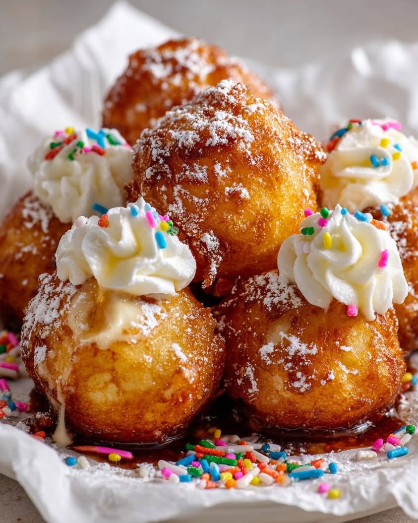 Deep Fried Marshmallow Puffs with Vanilla Cream and Sprinkles 20 deep fried marshmallow puffs