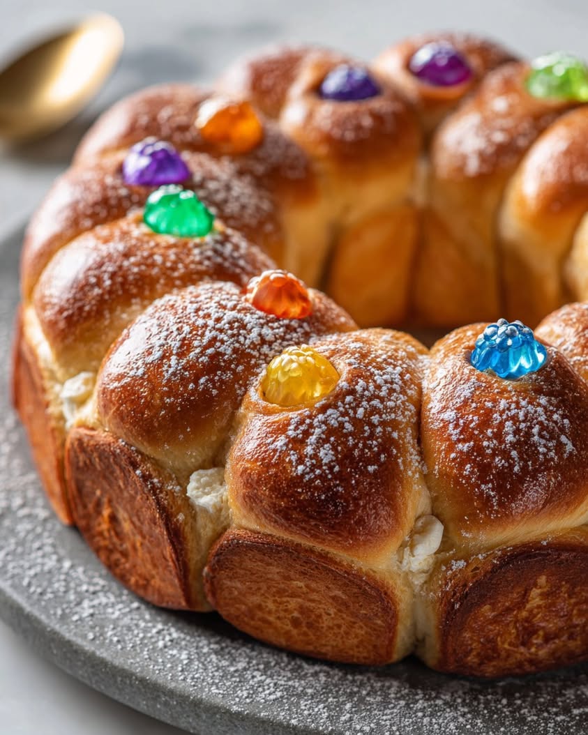 Golden Bread Ring with a Shimmering Crystal Surprise Inside 3 golden bread ring crystal center