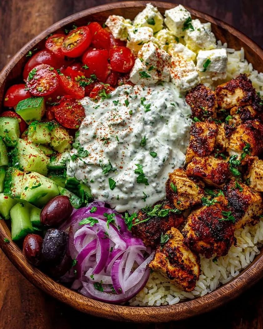 Authentic Greek Chicken Souvlaki Bowls with Creamy Garlic Sauce 3 greek chicken souvlaki bowls