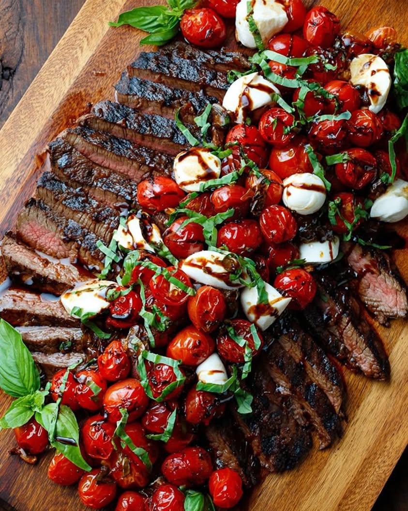 Grilled Flank Steak with a Balsamic Caprese Salad Twist 3 grilled flank steak caprese