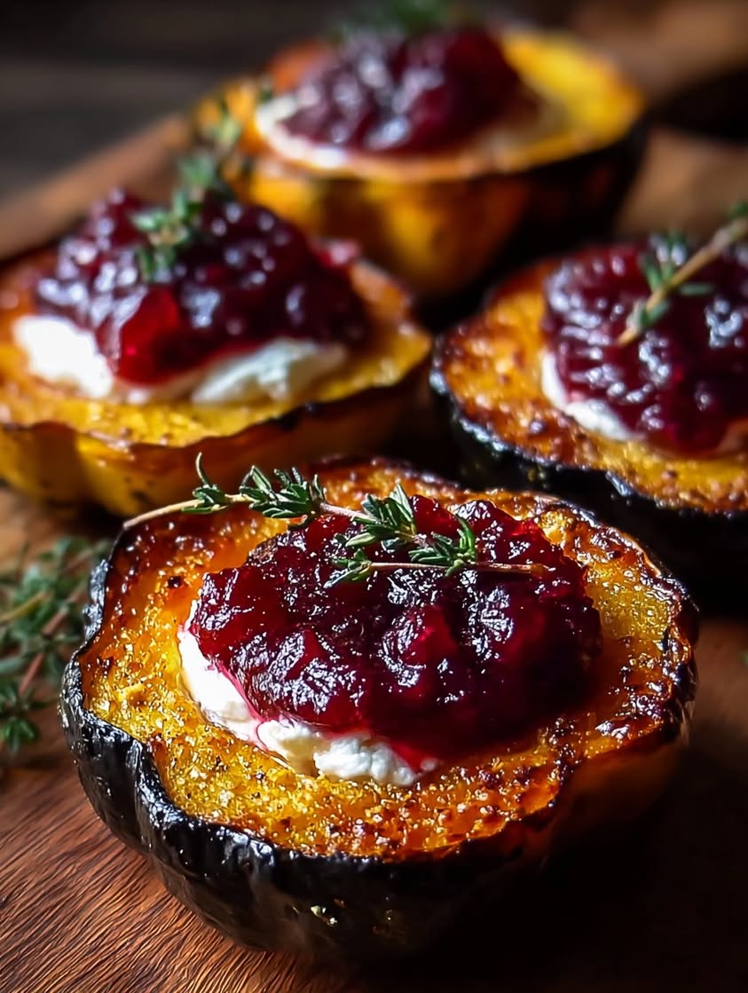 Honey-Glazed Roasted Acorn Squash with Goat Cheese and Cranberry 19 honey glazed acorn squash goat cheese 1