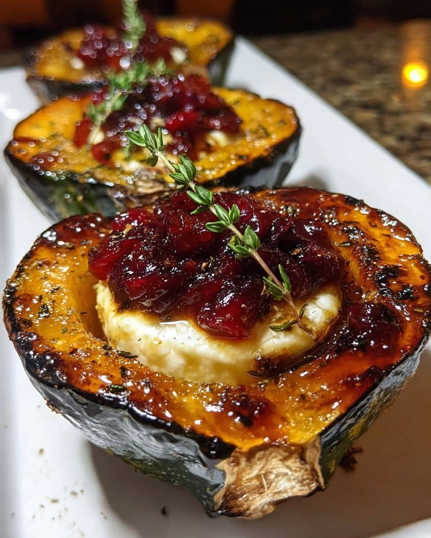 Honey-Glazed Acorn Squash with Goat Cheese and Cranberry Drizzle 19 honey glazed acorn squash goat cheese