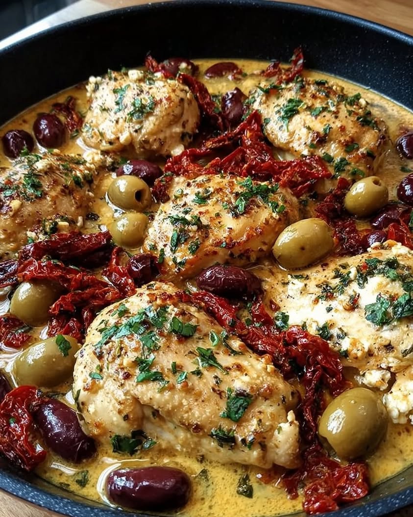 One-Pan Mediterranean Chicken with Creamy Feta & Olives 3 mediterranean chicken feta olives