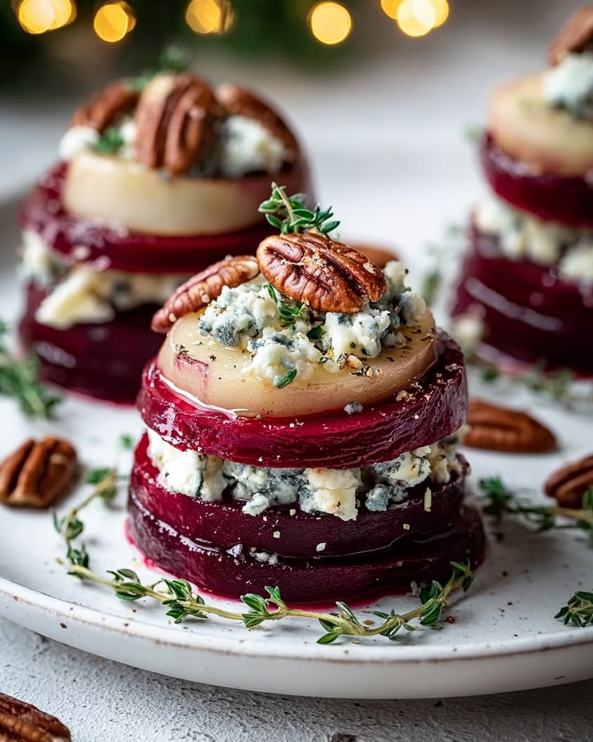 Roasted Beet and Blue Cheese Stacks with Balsamic Glaze 3 roasted beet blue cheese stacks