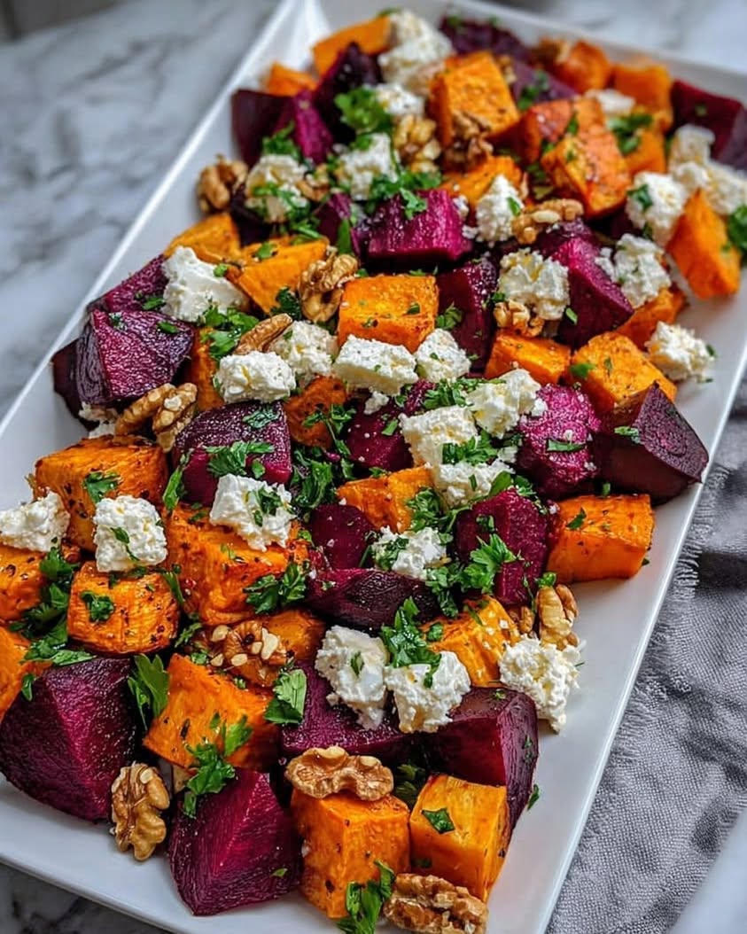 Roasted Beet and Sweet Potato Salad with Feta and Walnuts 3 roasted beet sweet potato salad