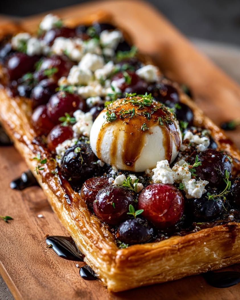 Roasted Grape and Burrata Puff Pastry Tart Recipe 3 roasted grape burrata puff pastry