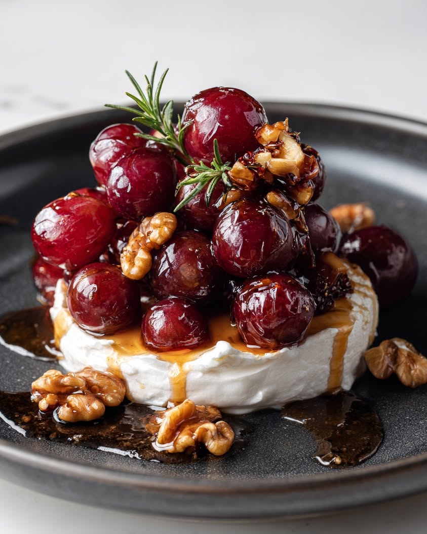 Roasted Grapes with Whipped Goat Cheese and Honey Walnuts 16 roasted grapes whipped goat cheese