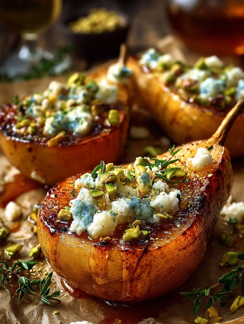 Elegant Roasted Pears with Blue Cheese and Pistachios 17 roasted pears blue cheese pistachios