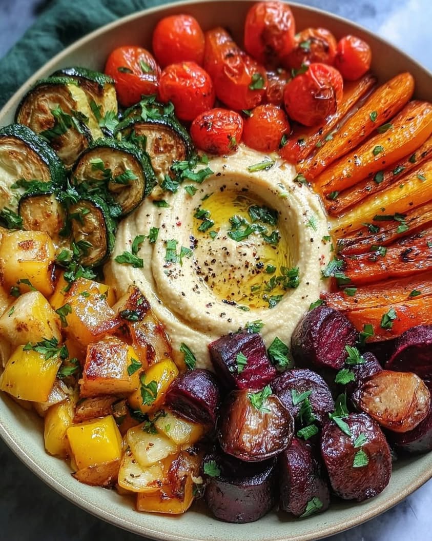 How to Make a Vibrant Roasted Veggie and Hummus Bowl 23 roasted veggie hummus bowl