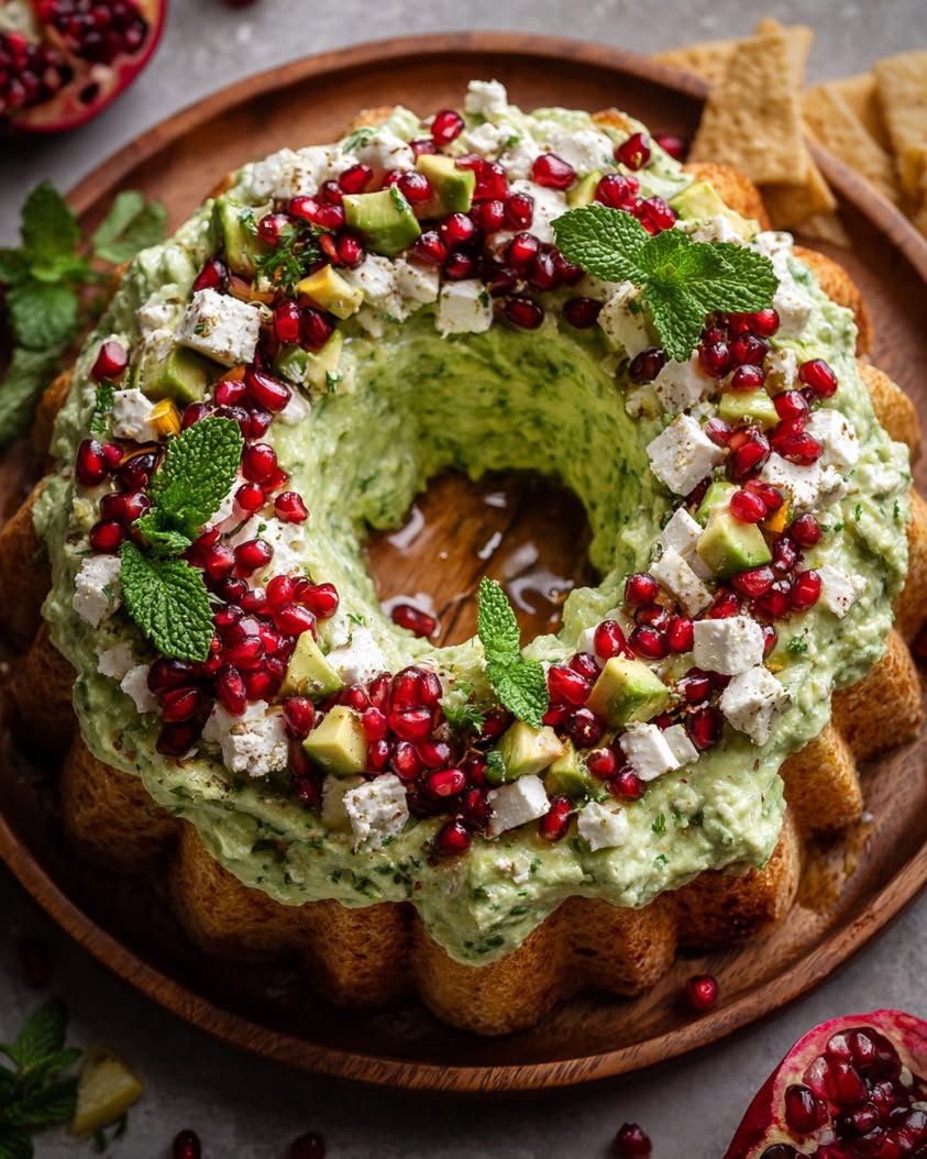 Savory Avocado and Feta Cake with Pomegranate Glitter 3 savory avocado feta pomegranate cake