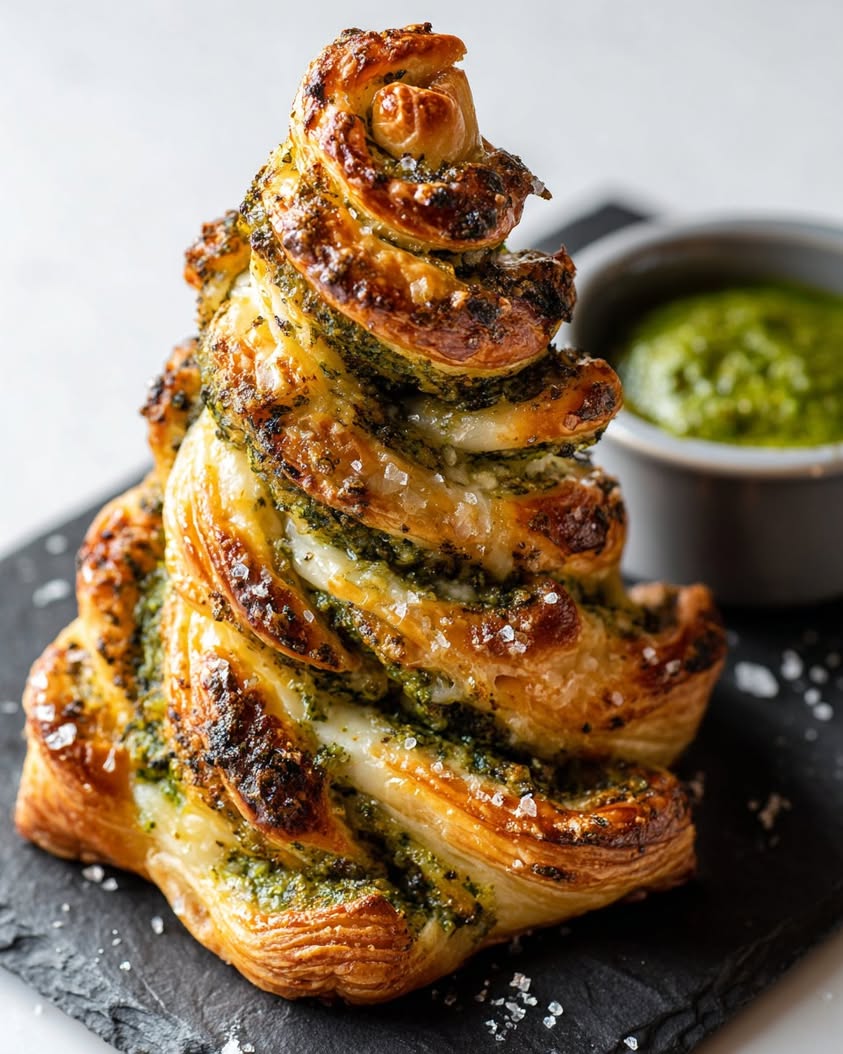 Savory Puff Pastry Christmas Tree with Pesto and Cheese 3 savory puff pastry christmas tree