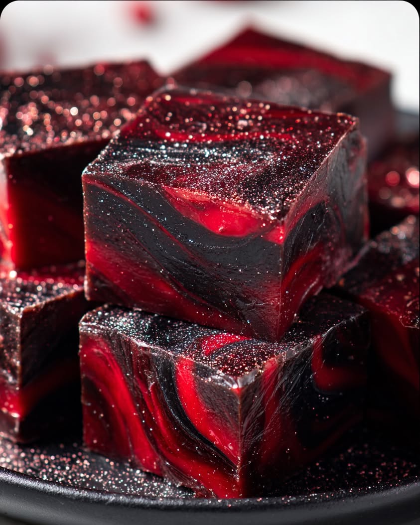 Midnight Swirl Halloween Fudge with Crimson Cherry Veins 3 sinister swirled addictive halloween fudge