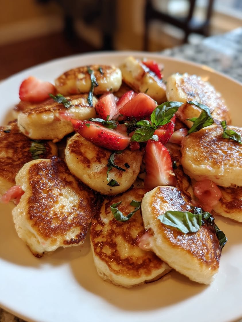 Strawberry Basil Cottage Cheese Pancake Bites for a Protein Boost 3 strawberry basil cottage cheese pancakes