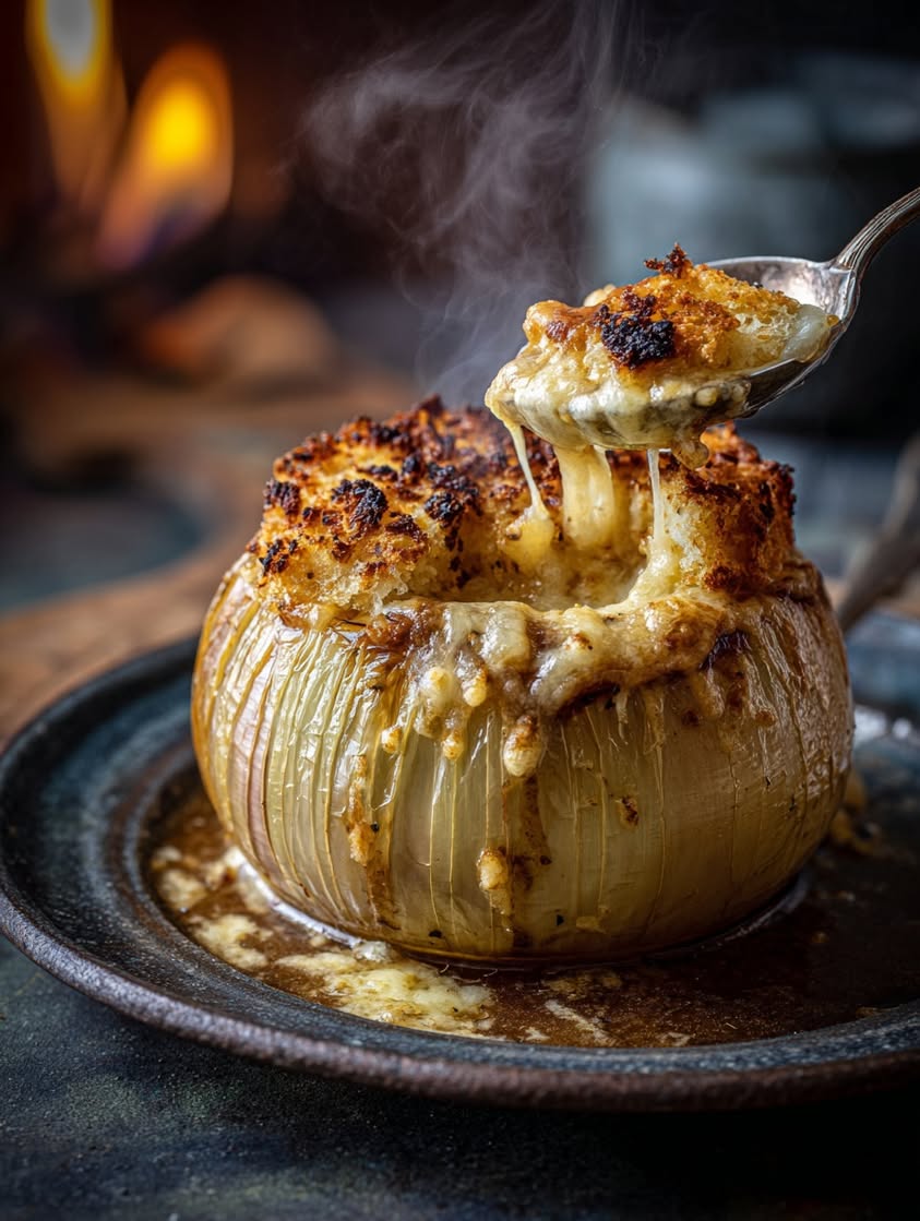 The Ultimate Volcano Stuffed Onion with French Onion Soup Flavors 19 volcano stuffed onion french onion soup