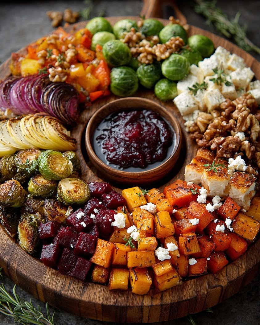 Festive Antipasto Wreath with Roasted Vegetables and Feta 21 antipasto wreath brussels sprouts feta