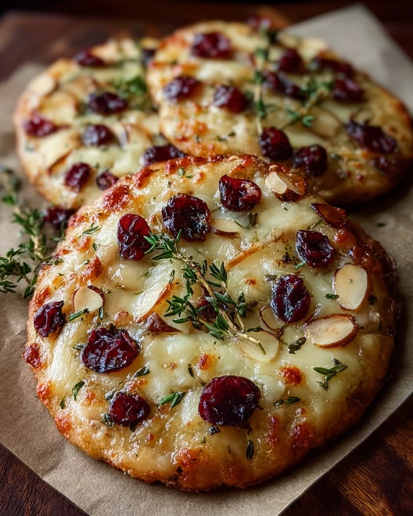 Brie and Cranberry Flatbreads with Almond Crunch Recipe 16 brie cranberry flatbread almond crunch