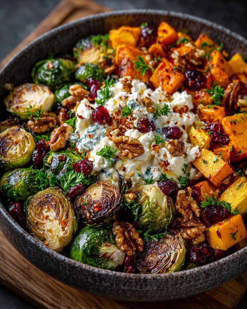 Caramelized Brussels Sprouts and Sweet Potato with Chili Honey Feta Dip 18 caramelized brussels sprouts sweet potato